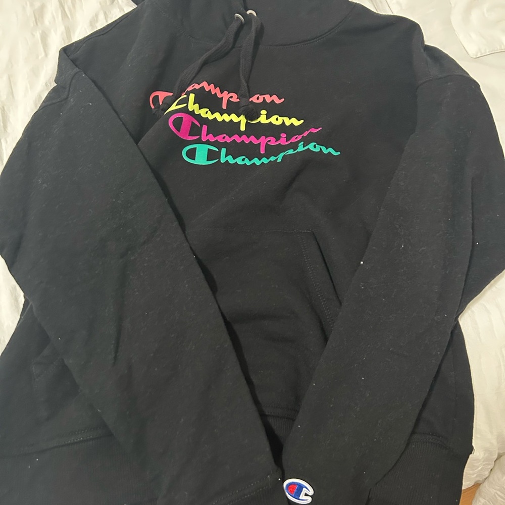 Champion Black Hoodie with Vibrant Logo